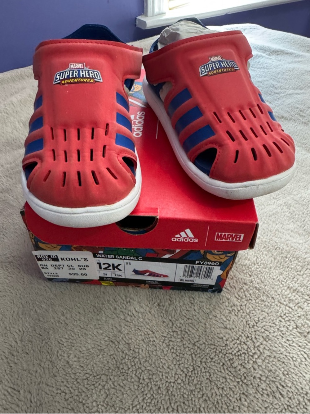 adidas Kids Red and Blue Marvel Super Hero Spider-Man Water Sandals